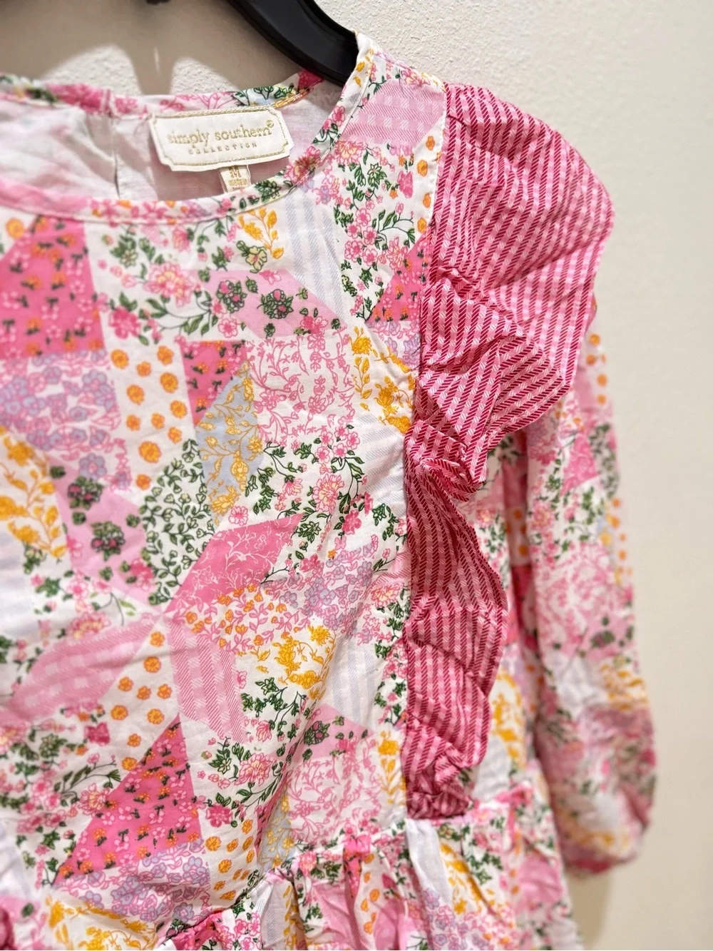 Simply Southern Pink Floral Patchwork Tiered Dress - Picture 2 of 4